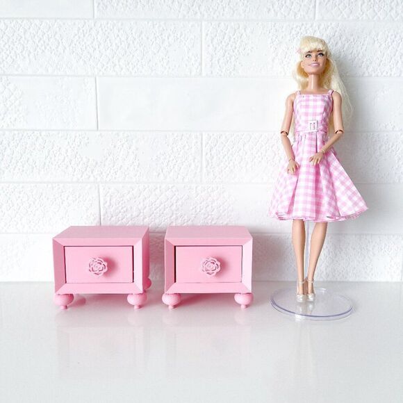 Miniature Barbie Nightstands (Set of 2) Pale Pink 3D Printed Dollhouse Furniture - Picture 1 of 5